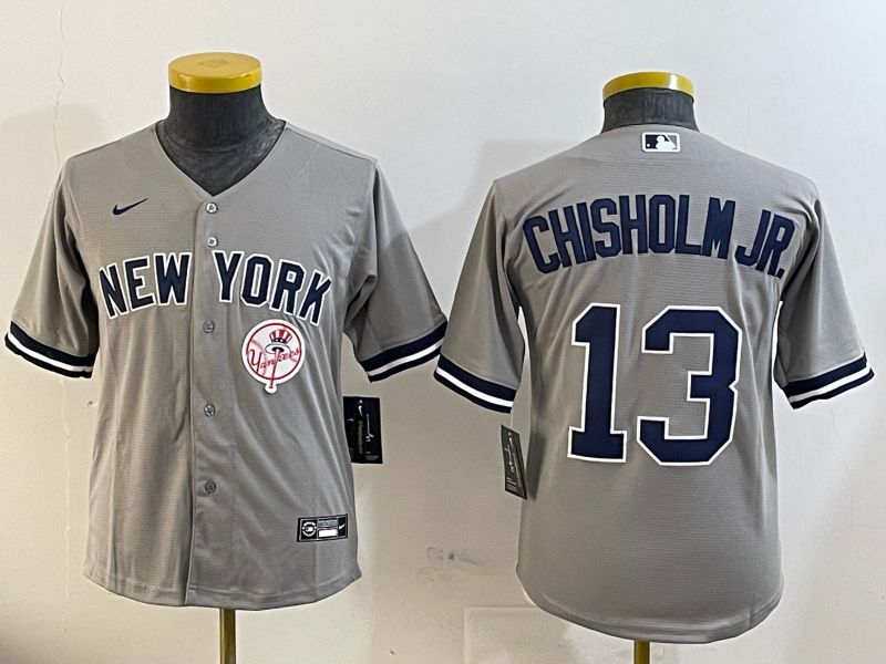 Youth New York Yankees #13 Chisholm jr Grey Game 2025 Nike MLB Jersey style 3->youth mlb jersey->Youth Jersey